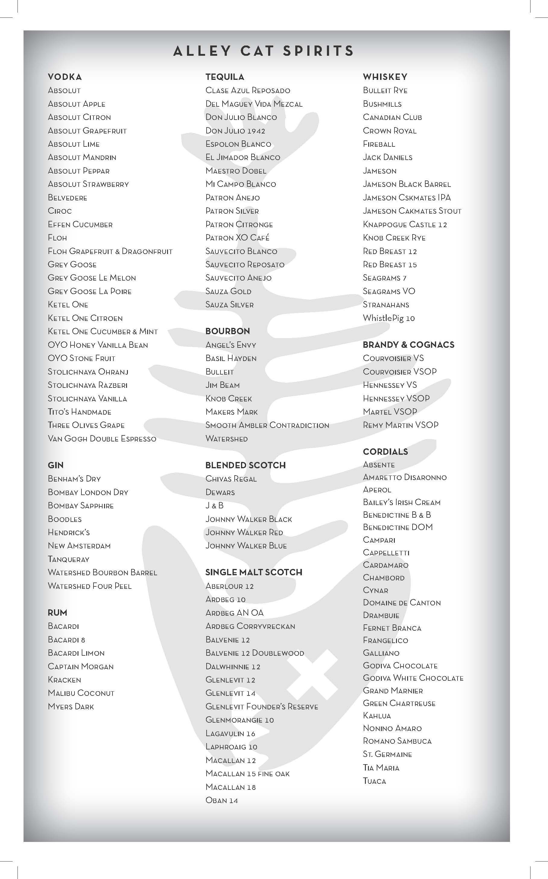 Menu Alley Cat Oyster Bar